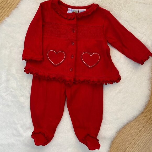 3-Piece Red Heart Ruffle Matching Set 3 Months - Picture 5 of 8